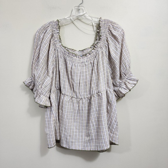 Old Navy NWT smocked plaid puff short sleeve baby doll top woman's size XL - Picture 2 of 9